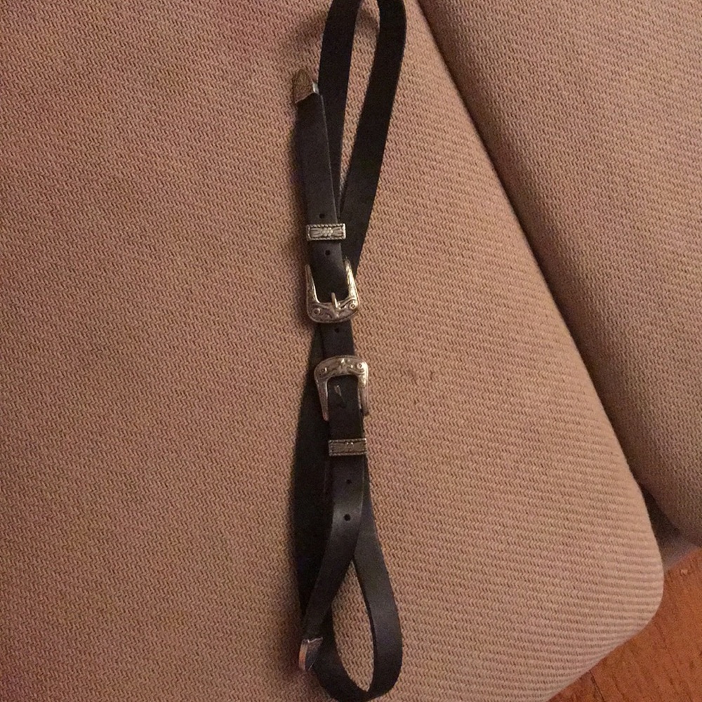Black leather double buckle belt by ASOS
